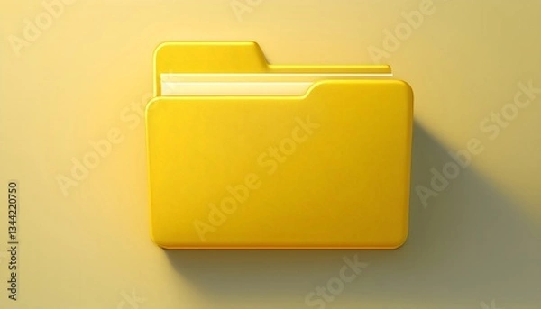 Obraz Folder 3d Icon Illustration. 3D Yellow Folder Icon isolated on a gradient yellow pastel background.