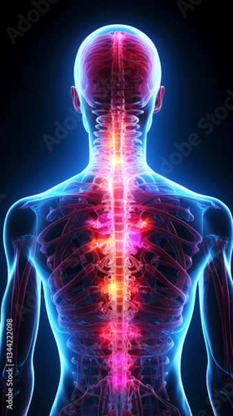 Fototapeta Digitally enhanced medical illustration of human back, highlighting spine cord and nervous system. ideal for medical, healthcare, and neurology-related concepts.