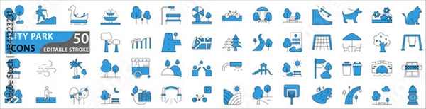Fototapeta City park icons collection. outline icons set. Set icon collection. Set of line web pictogram. Vector Illustration. editable Stroke.
