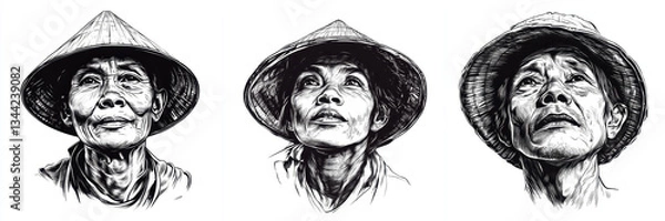 Fototapeta captivating portrait series showcasing expressive faces of Vietnamese individuals, highlighting their resilience and cultural heritage