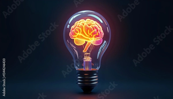 Fototapeta a glowing light bulb with a brain inside