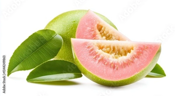 Fototapeta Fresh Guava Slices and Leaves