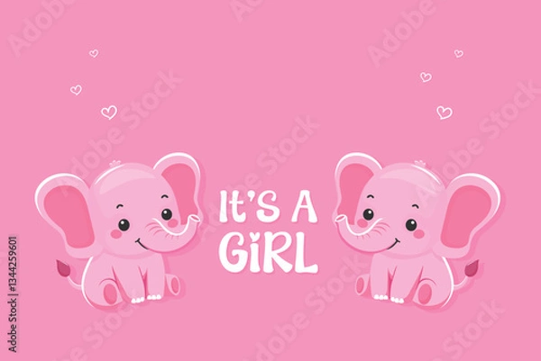 Obraz It’s a Girl Flat Vector Illustration with Cute Elephant