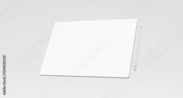 Fototapeta 3D rendering, Empty realistic mock up of white mobile tablet, horizontal shot, technology equipment minimal design, white color background.