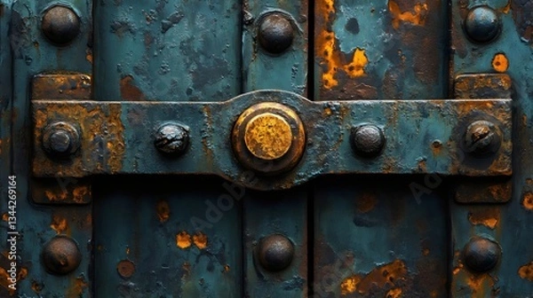 Fototapeta A rusty metal object with a round object in the middle