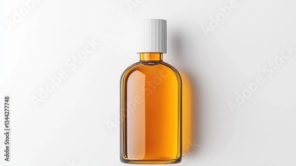 Fototapeta A minimalist studio shot depicts a clear amber glass bottle with a white cap containing semaglutide medication against a clean white background ideal for medical or pharmaceutical