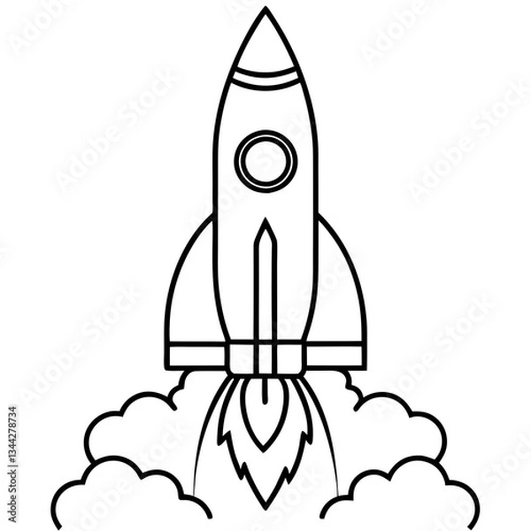 Obraz Rocket Launch Line Art Vector Illustration