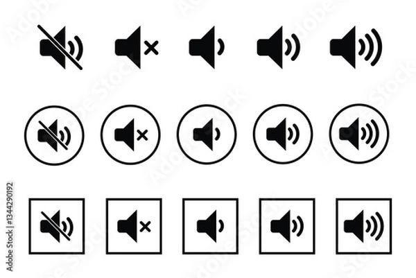 Obraz Audio speaker volume.Set of volume icons.Volume max collection. Speaker icon on white background.