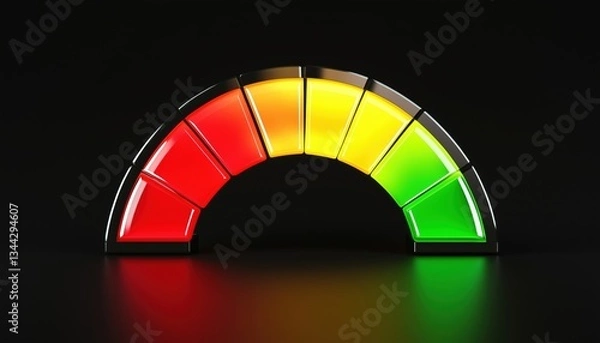 Fototapeta Energy Efficiency Rating Gauge With Red, Yellow, And Green Chart Sections Reflecting Credit Risk And Sentiment Levels. Semi-Circular Scale Measuring Speed Or Temperature.
