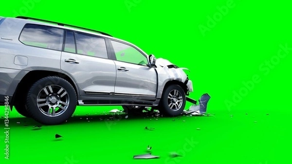 Fototapeta Generic 3d car crash test. Car destruction. Green screen isolate. 3 rendering,