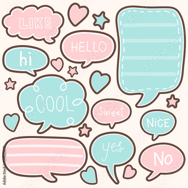 Obraz set of cute chat , talk , thought. bubbles sticker. vector illustration.