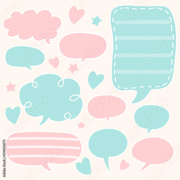 Obraz set of cute chat , talk , thought. bubbles sticker. vector illustration.