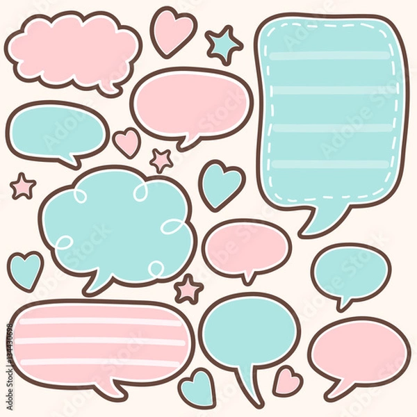 Obraz set of cute chat , talk , thought. bubbles sticker. vector illustration.