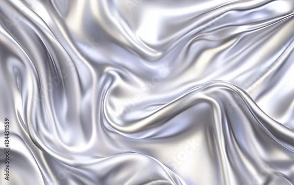 Fototapeta Silver Satin Fabric Background with Draped Folds and Smooth Texture for Design