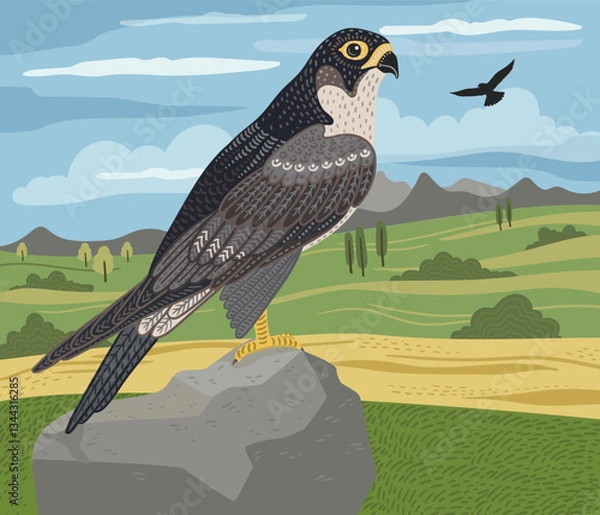 Obraz Decorative illustration of falcon in nature. Vector design element