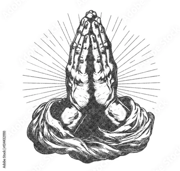 Obraz Prayer Hands Illustration Retro Risograph Texture