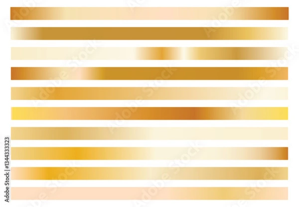 Fototapeta Gold Metallic Gradient Background Big Vector Set - Shiny Golden Textures and Elegant Chrome Gradients for Banners, Labels, Frames, Ribbons, and Design Projects