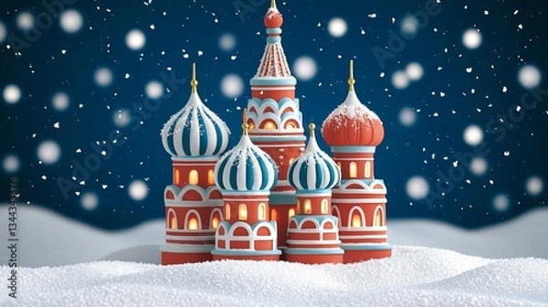 Fototapeta Festive Illuminated St. Basil's Cathedral Moscow Holiday Decoration Winter Wonderland Aerial View Celebration Vibes