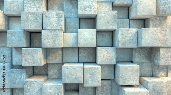 Fototapeta Precisely aligned glossy cubes serve as a grey and modern tech wallpaper in a 3D render