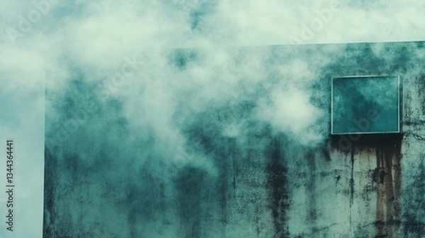Fototapeta Enigmatic Concrete Wall with Smoke and a Mysterious Window