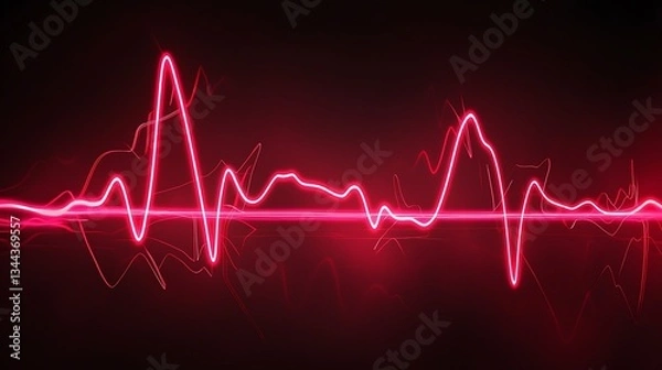Fototapeta Glowing red electrocardiogram line tracing heart activity against dark background in hospital