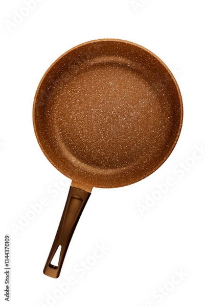 Fototapeta Metal frying pan:On white, wooden isolated background. Space for text.Ceramic non-stick coating: Kitchenware;Cooking food for chefs in the kitchen.Advertisement concept. Close-up