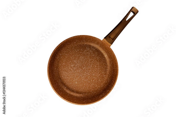 Fototapeta Metal frying pan:On white, wooden isolated background. Space for text.Ceramic non-stick coating: Kitchenware;Cooking food for chefs in the kitchen.Advertisement concept. Close-up