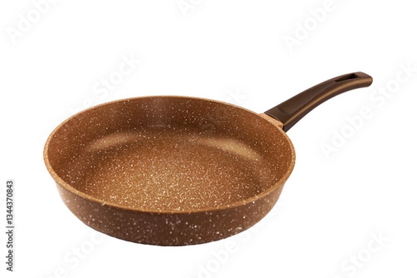 Fototapeta Metal frying pan:On white, wooden isolated background. Space for text.Ceramic non-stick coating: Kitchenware;Cooking food for chefs in the kitchen.Advertisement concept. Close-up