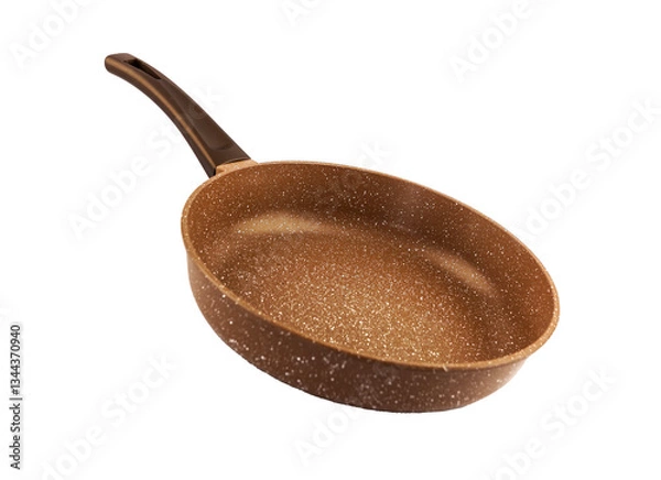 Fototapeta Metal frying pan:On white, wooden isolated background. Space for text.Ceramic non-stick coating: Kitchenware;Cooking food for chefs in the kitchen.Advertisement concept. Close-up