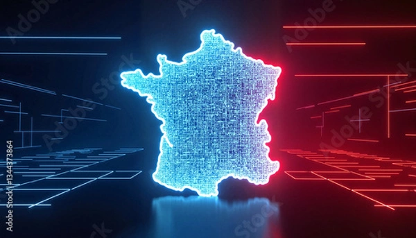 Fototapeta Futuristic digital map of France with neon glow, high-tech design