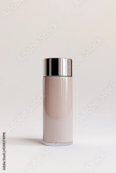 Fototapeta sleek modern 3d-rendered cylindrical cosmetic bottle with metallic cap placed against plain softly lit background to
