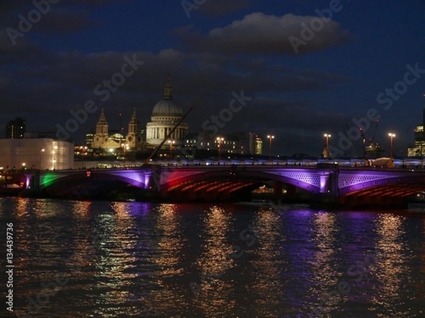 Obraz London cityscape of BlackFriars Bridge at night with St. Paul's cathedral in the background 