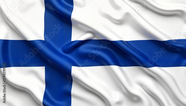 Fototapeta Finland flag with realistic fabric folds, symbolizing national pride