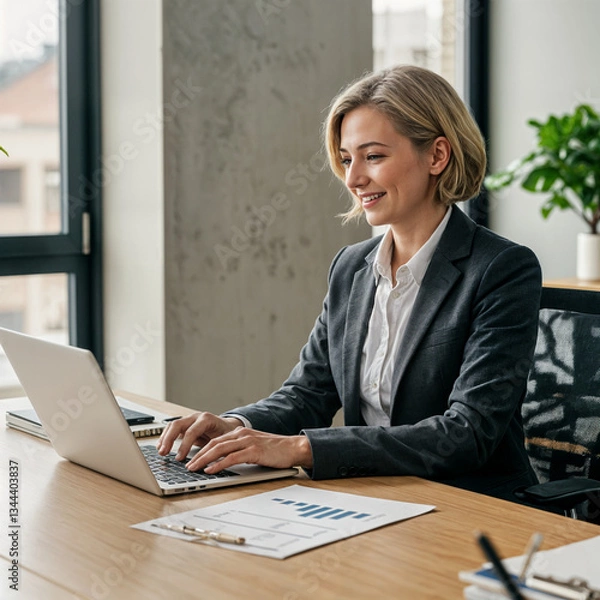 Obraz  Businesswoman Working on a Laptop in Office