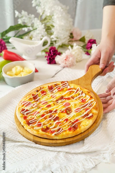 Fototapeta Pizza on a simple background