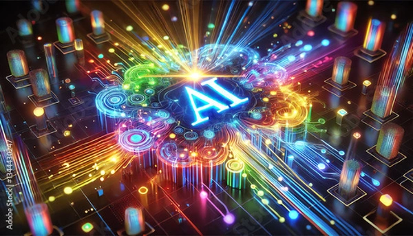 Fototapeta A 3D futuristic representation of the Generative AI concept