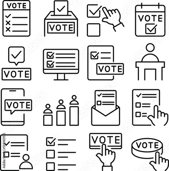 Fototapeta Voting icon set. Includes of election, ballot, vote, democracy, voting box, and More. Outline icons vector collection