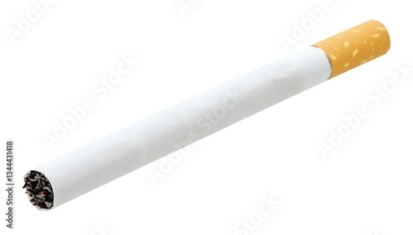 Fototapeta A cigarette that has been extinguished, against a white background