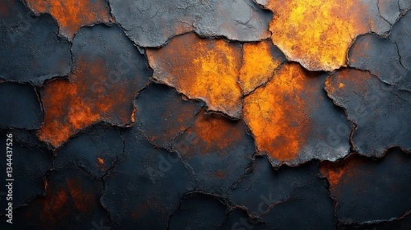 Fototapeta Abstract dark and orange cracked texture.