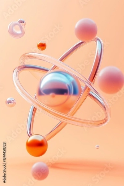 Obraz Abstract pastel spheres orbiting in atom model.