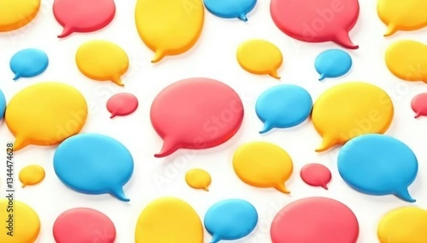 Fototapeta Seamless repeating pattern of colorful speech bubbles on white background, seamless, fabric