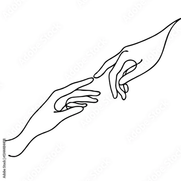 Fototapeta Hands Connecting in Line Art Style on White Background  