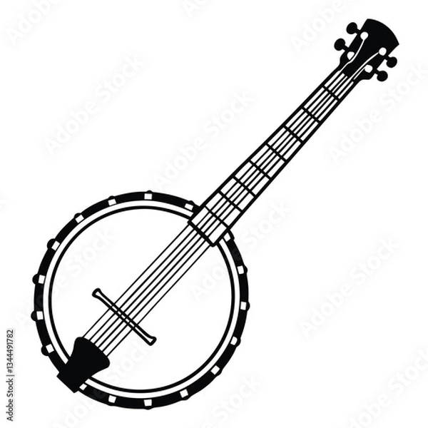 Fototapeta Minimalist banjo vector design on a white background. Simple and elegant musical instrument illustration for logos, prints, and digital art