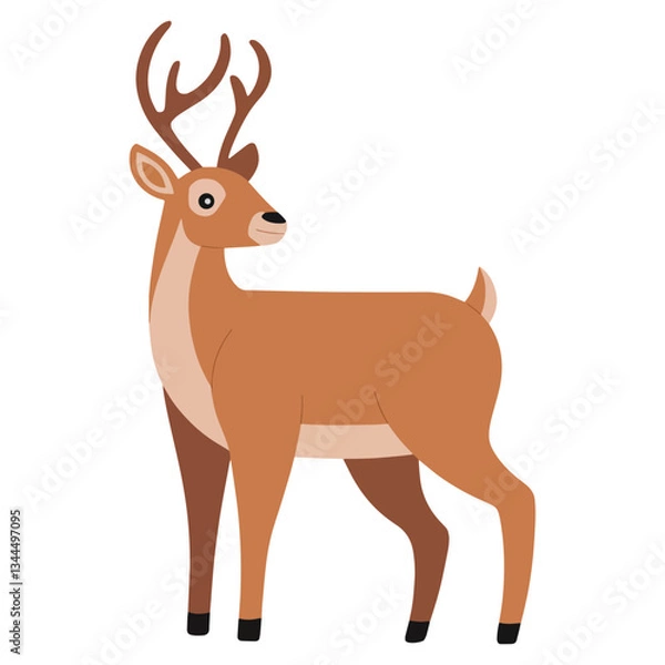 Obraz Brown reindeer illustration on white background. Simple vector design, ideal for wildlife, nature, and holiday themed projects.