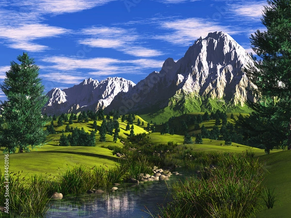 Obraz 3d illustration alpine landscape