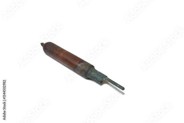 Fototapeta refrigerator filter dryer. copper made tube structure. molecular sieve moisture absorber, part of refrigeration circulation system. isolated on white background, with clipping path