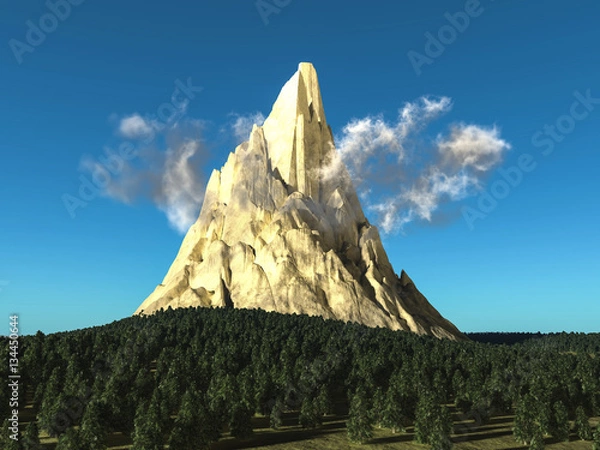Obraz 3d illustration  mountain with forest and clouds