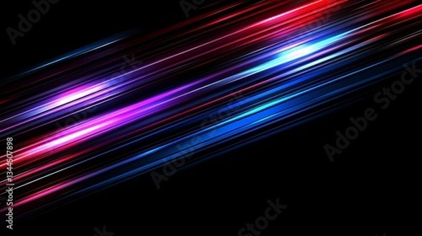 Fototapeta Abstract red and blue light streaks flowing across black background for website banner