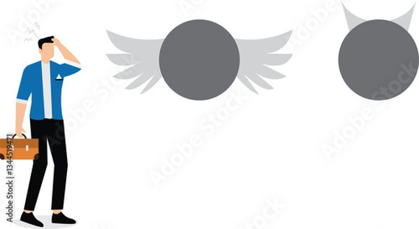 Obraz Confused businessman choose between angel and devil symboL