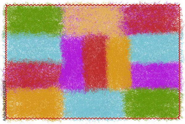 Obraz  Rectangular fluffy carpet with colorful elements and wavy frame isolated on white